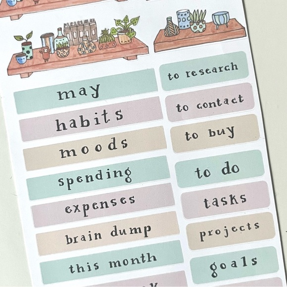 ✨handmade by me✨ may monthly headers plants bookshelf bullet journal stickers - Picture 9 of 10